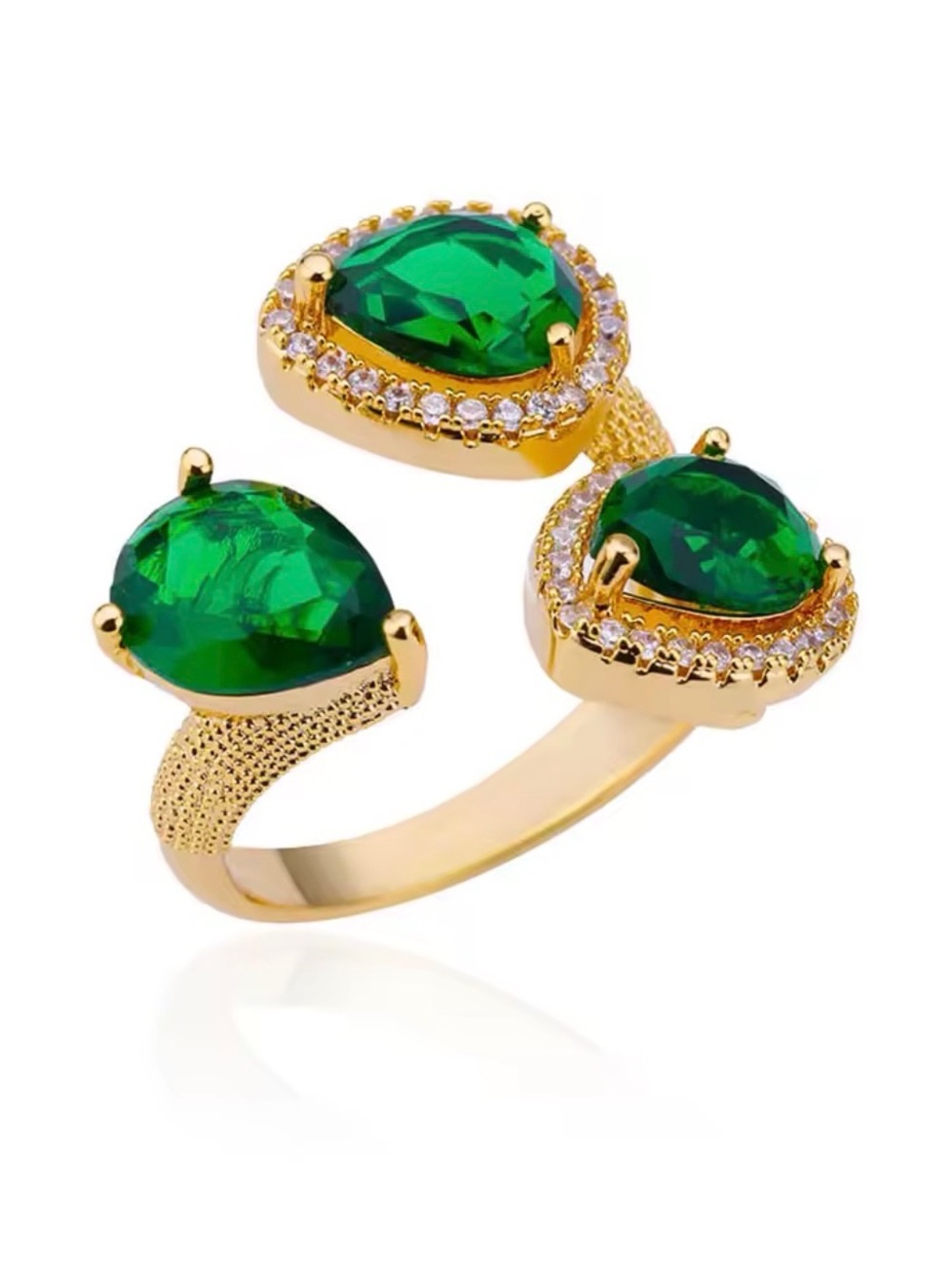 Macy’s 18K Gold Plated Emerald Green Simulant Crystal CZ Statement Ring OS NWOT